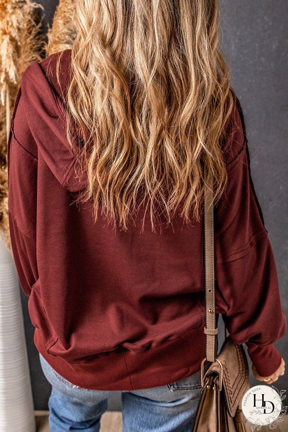 Brown Exposed Seam Zip-Up Hoodie with Raw Hem