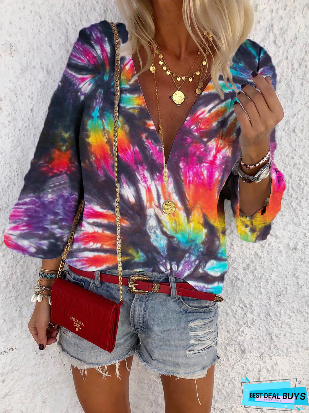 Plus size Casual Tie-Dye Printed Tops