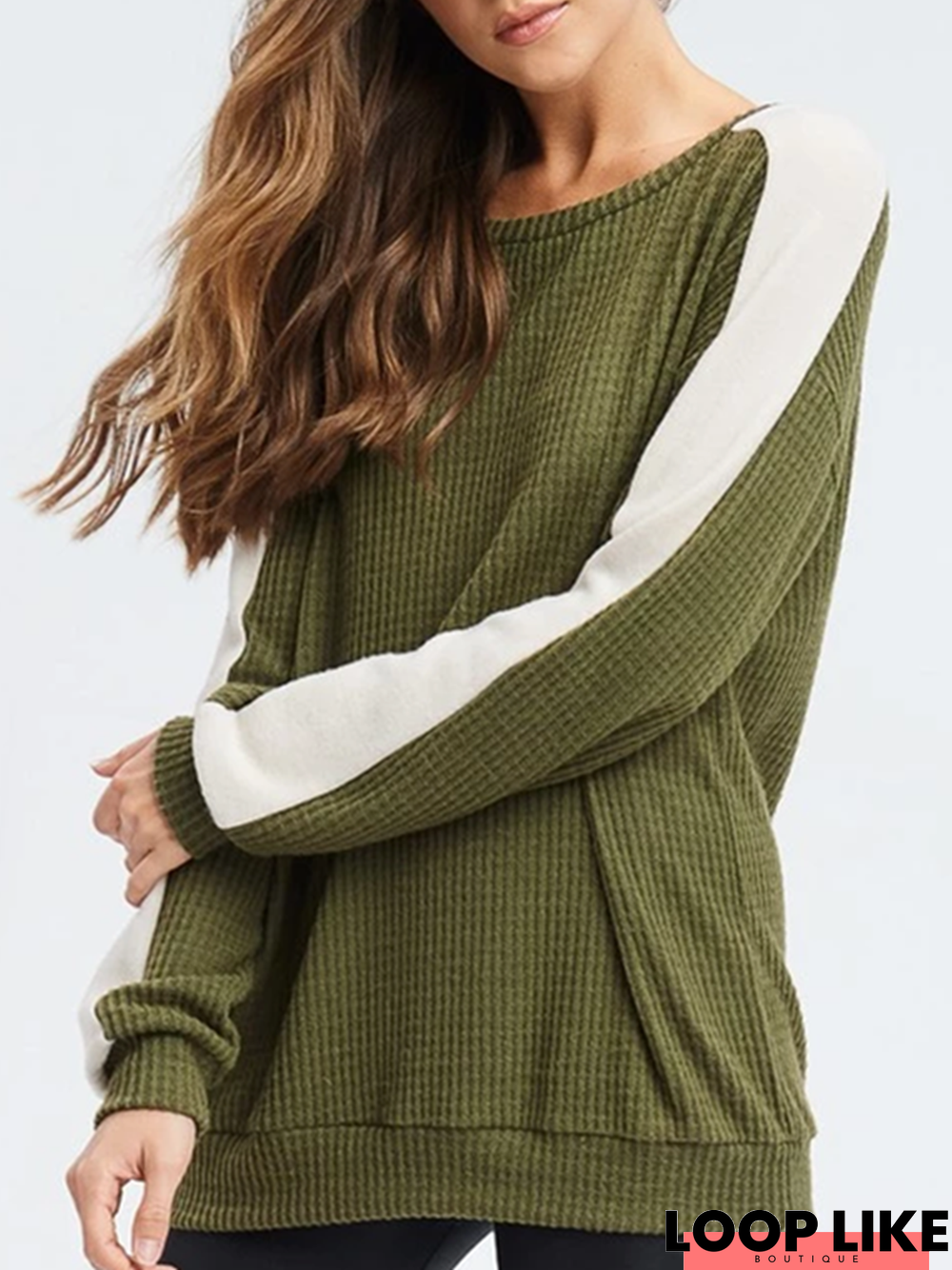 Green White Casual Patchwork Sweater