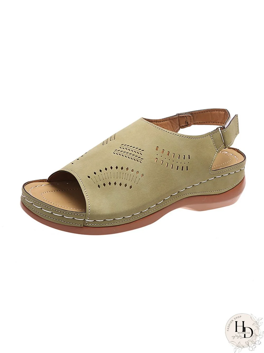 Cutout Velcro Vintage Casual Velcro Wedge Sandals
