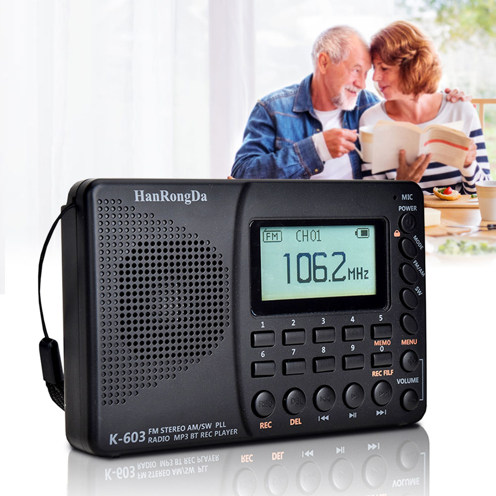 

K-603 Portable Digital Radio LCD FM AM SW Radio with BT Speaker USB REC, 501 Original