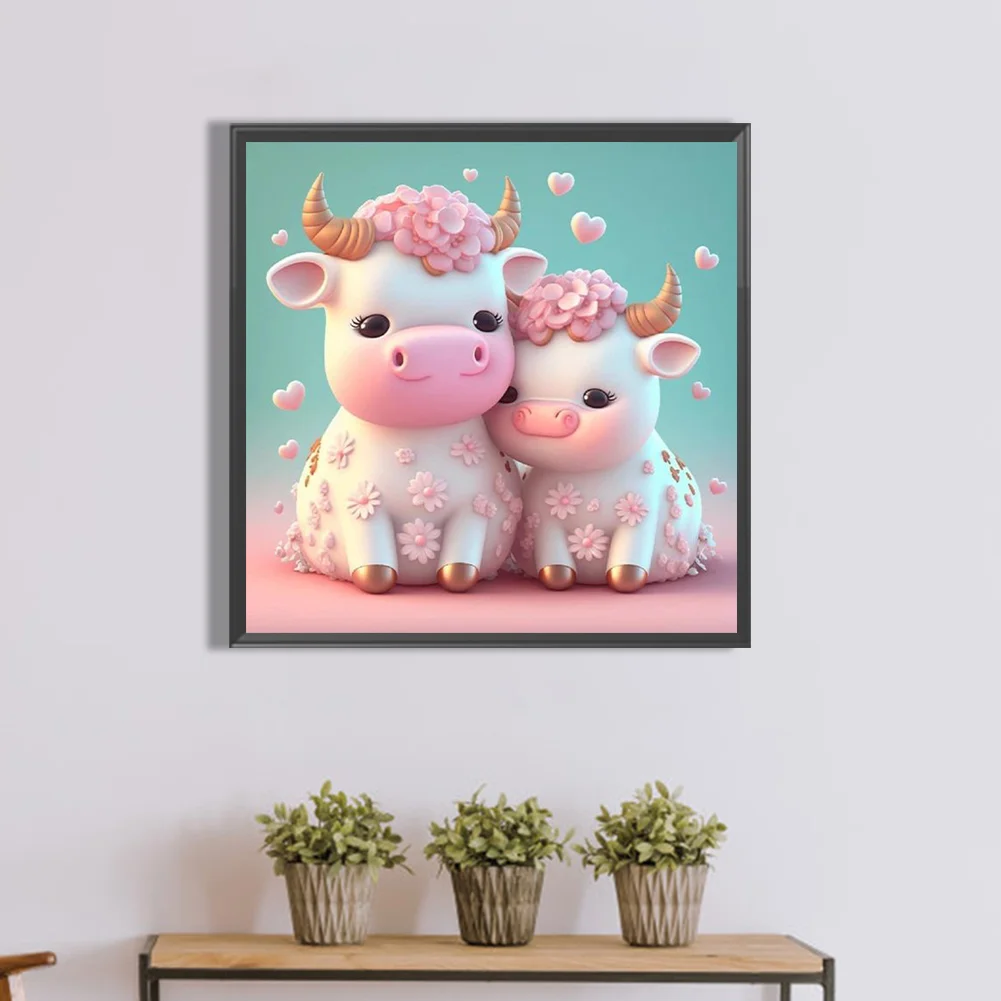 Full Round Diamond Painting 30*30cm - Cartoon Cow