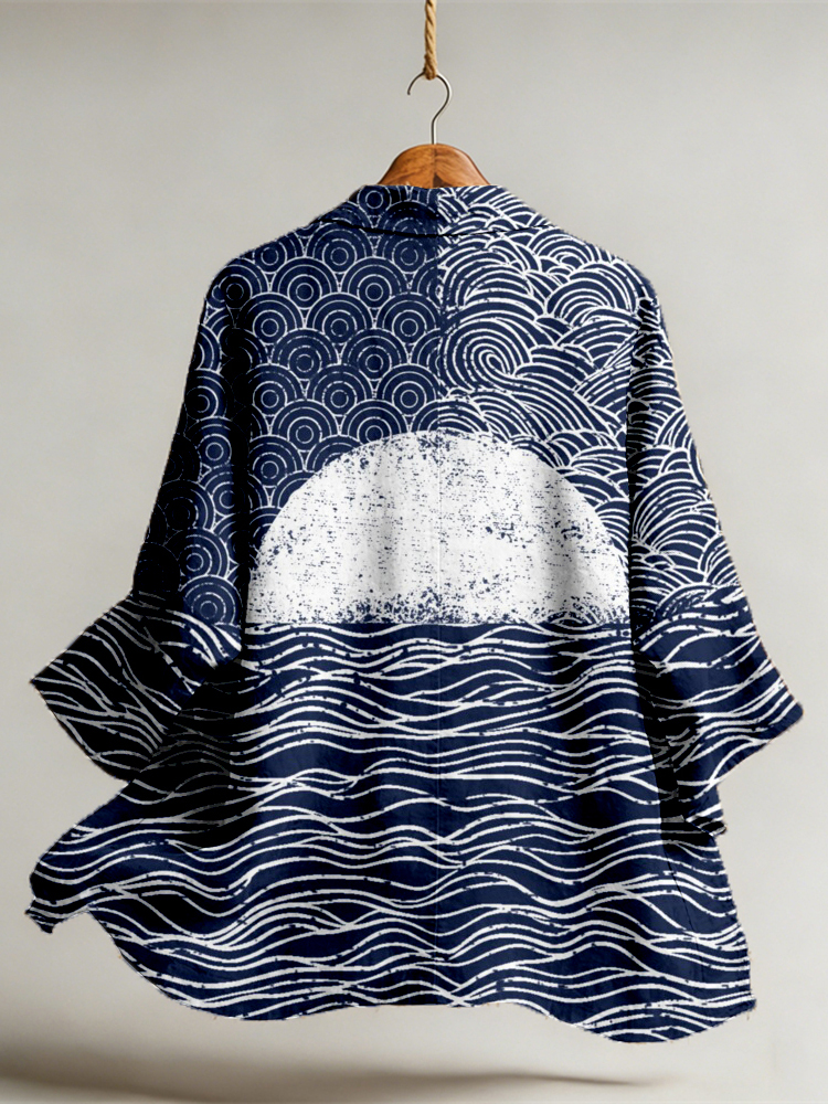 Japanese Inspired Minimalist Art Flowy Linen Kimono  artssus