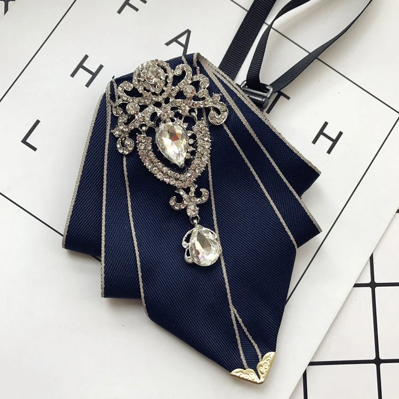 High-end New Rhinestone Bowties Brooch Korean Gentleman Dress White Shirt Wedding Bow Tie Set for Men Accessories Pocket Square