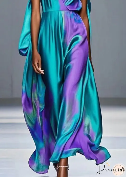 Original Design Tie Dye Draping Silk Long Dress Summer
