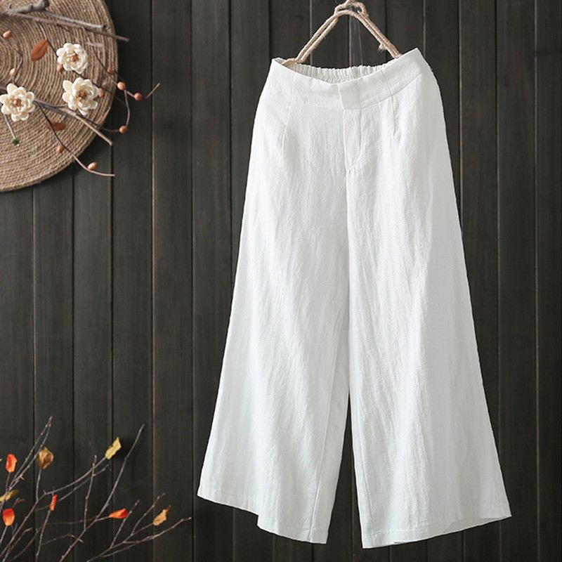 Wide Leg Pants Casual Cotton Women's Cropped Wide-leg