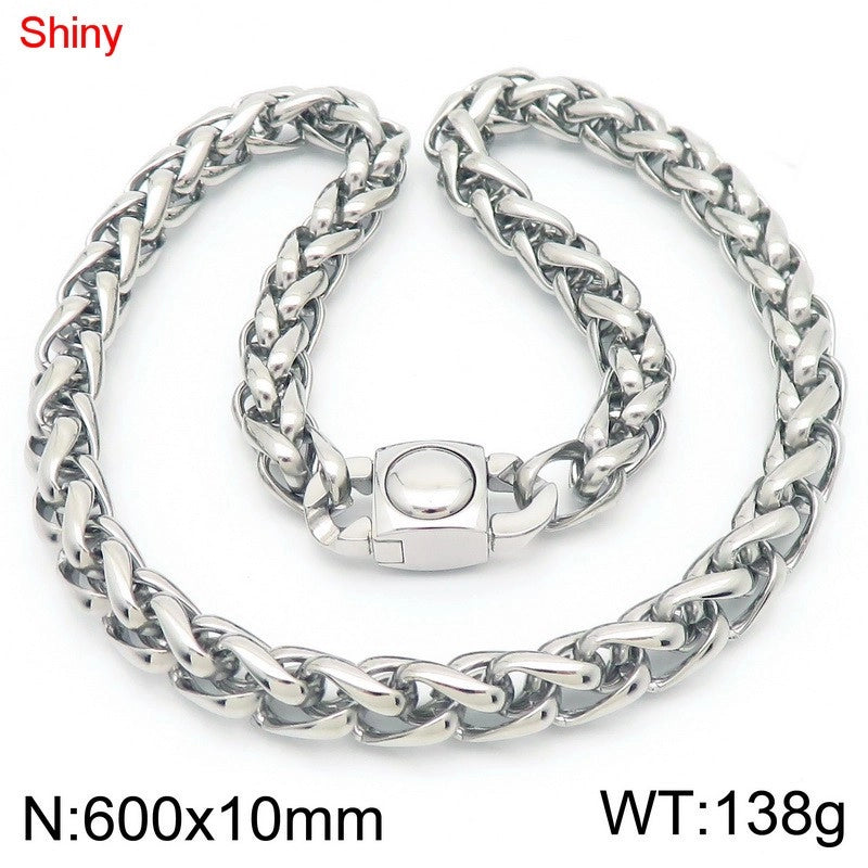Fashion Stainless Steel 10mm Basket Chain Woven Chain Casting Buckle Necklace