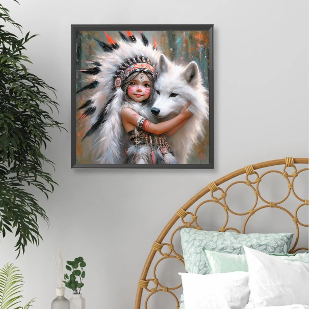Diamond Painting - Full Round Drill - Indians Wolf(Canvas|40*40cm)