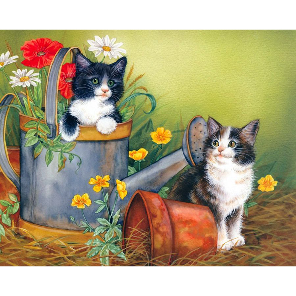 

40*30CM - Round Drill Diamond Painting - Cat Flower, 501 Original