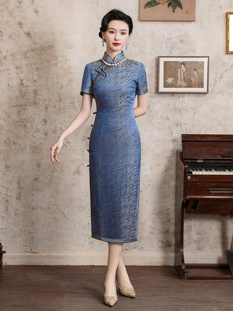 Mulberry silk and Jacquard, high end long Cheongsam