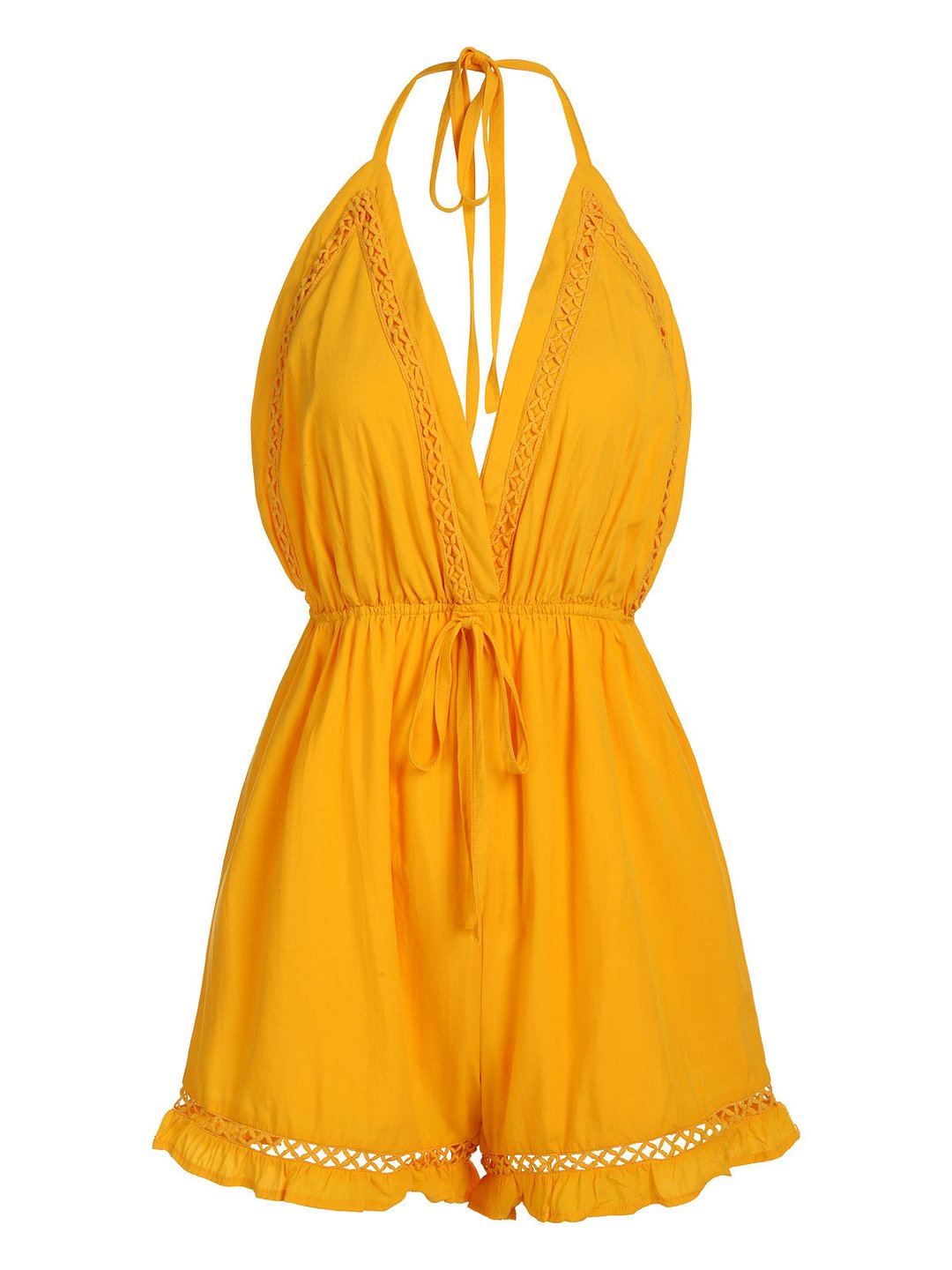 Yellow 1950s Halter Strap Backless Romper