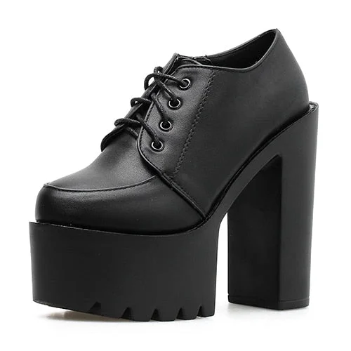 Gdgydh Spring Autumn High-heeled Shoes Women Pumps Platform Heels Black White Leather 2021 New Lacing Casual Shoes Comfortable