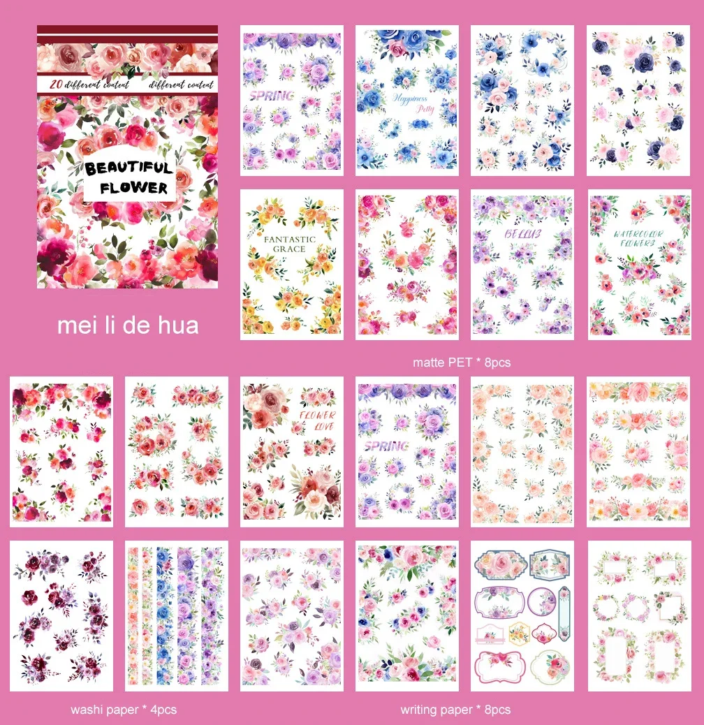 Journalsay 20 Sheets Vintage Flower Character Landscaping Material Decor Sticker Book