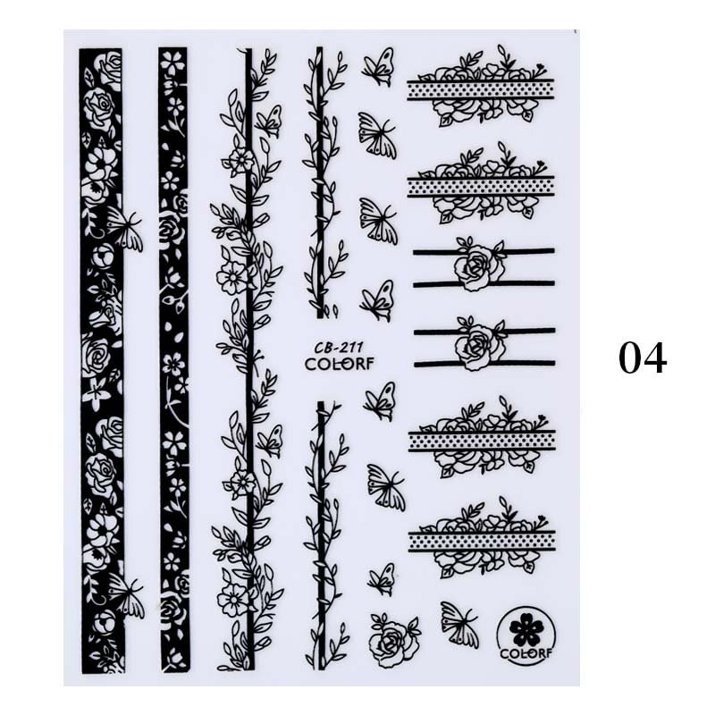 Black Lines Flowers Leaves 3D Nail Stickers Autumn Winter Fall Leaf Design Transfer Sliders Abstract Waves Nail Art Decals Decor