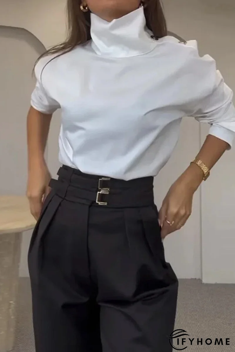 Casual British Style Solid Pocket Buttons Turtleneck Long Sleeve Two Pieces | IFYHOME