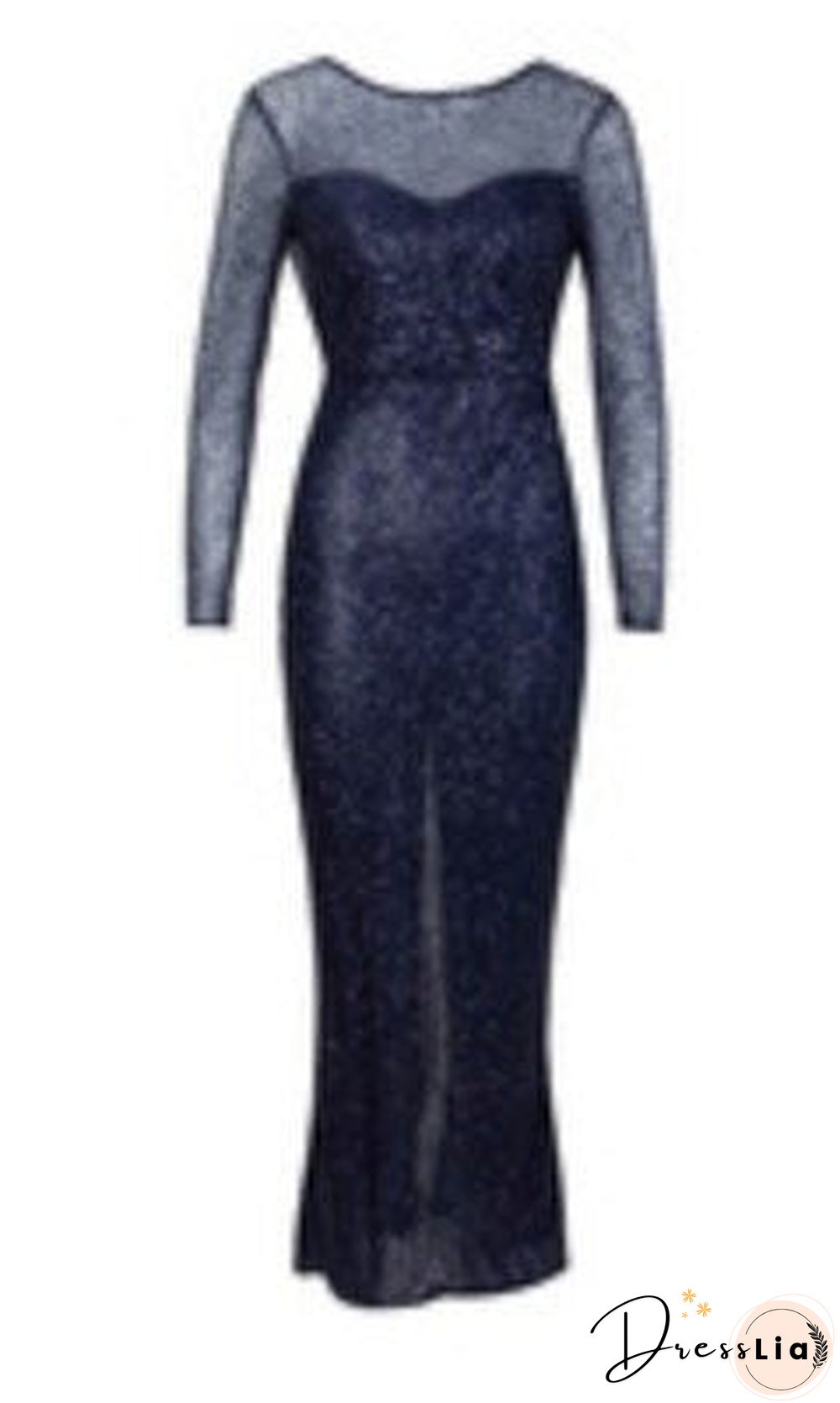 Navy 0-Neck Open Back Glued Material Mid-Calf Dress LM81350