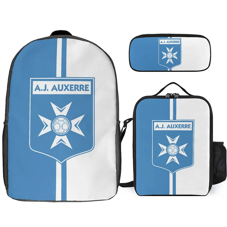 AJ Auxerre Sac D'écolier Sac À Dos Sac À Lunch Sac À Crayons Combinaison Convenant Aux Élèves Du Primaire Et Du Secondaire