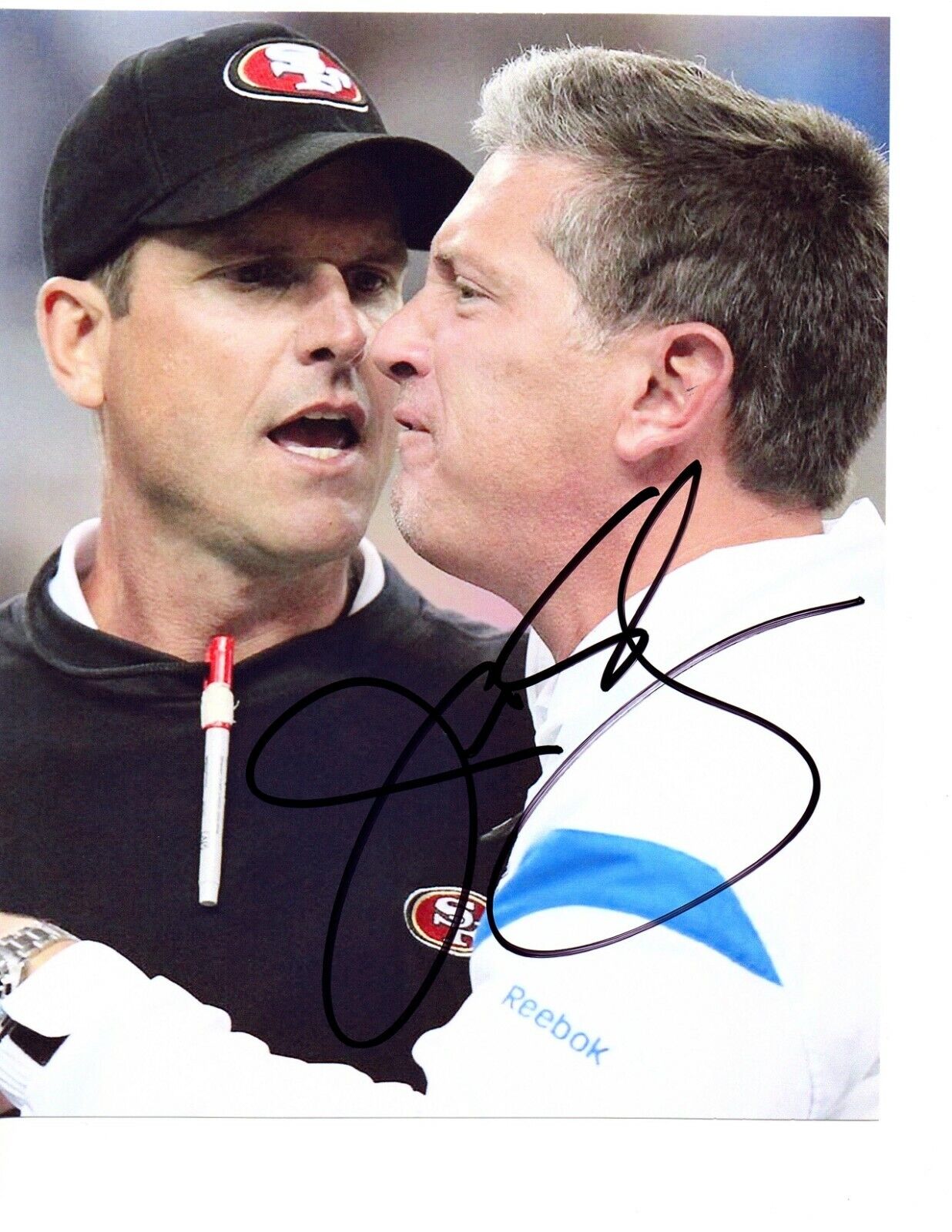 Jim Schwartz hand auto signed football Photo Poster painting Detroit Lions 8x10 Jim Harbaugh E