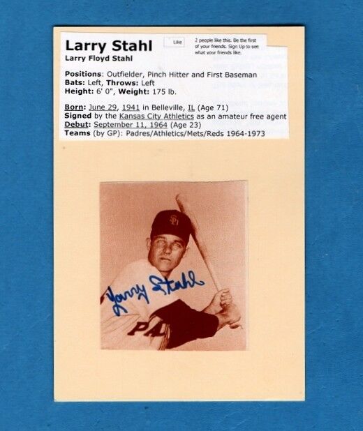 1969 LARRY STAHL-SAN DIEGO PADRES AUTOGRAPHED POSTCARD SIZED Photo Poster painting