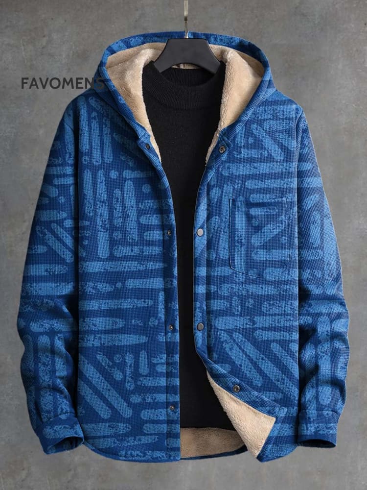 Retro Striped Full Print Waffle Plush Thickened Long Sleeve Hooded Jacket Multicolor / S