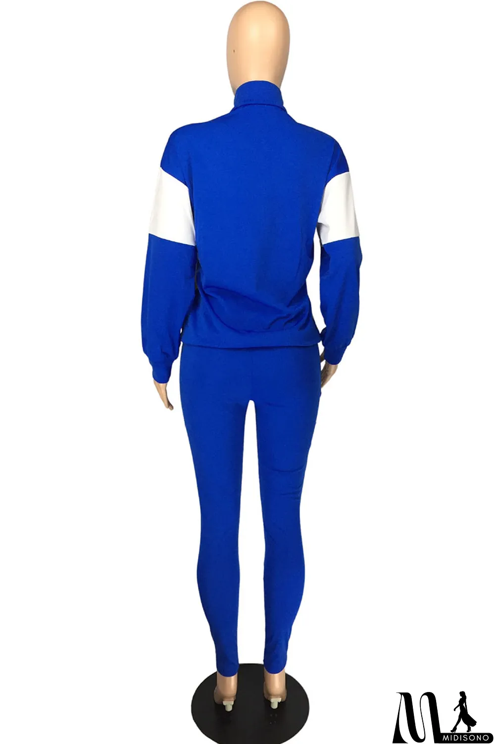 MidiSono - Fluorescent green Casual Striped Print Zippered Split Joint Mandarin Collar Long Sleeve Two Pieces