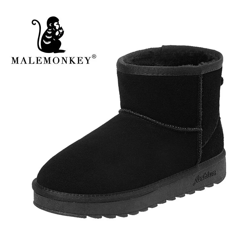 Winter Snow Boots Women Fashion 2021 Platform 100% Cowhide Leather Warm Plush Comfortable Non Slip Female Boots Woman Shoes