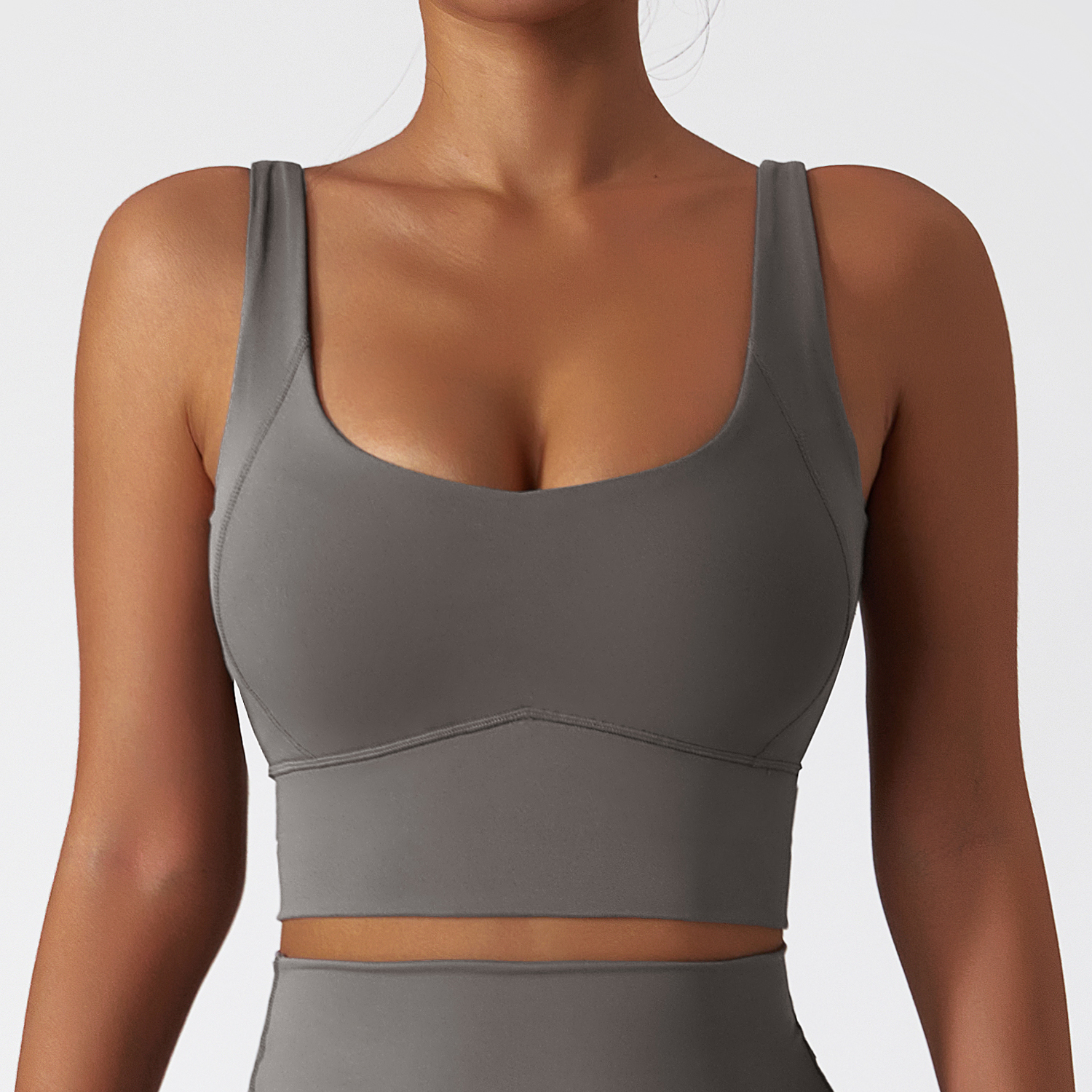 Buy Gray cloud feeling high impact push up shock absorber running sports bra padded of high quality on Hergymclothing
