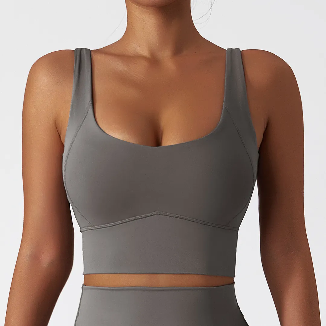 Buy Gray cloud feeling high impact push up shock absorber running sports bra padded of high quality on Hergymclothing