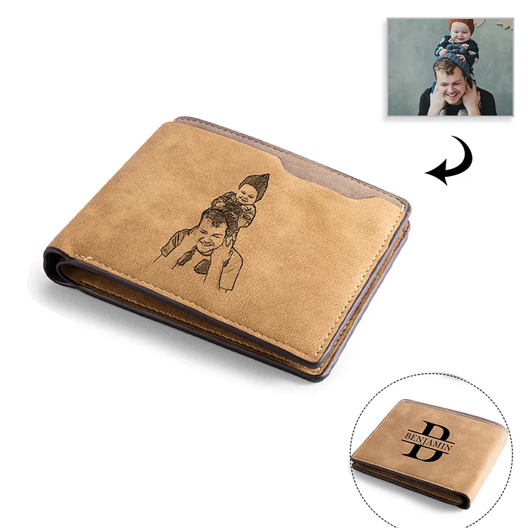 Men Bifold Wallet Personalized Photo with Monogram Wallet for Him