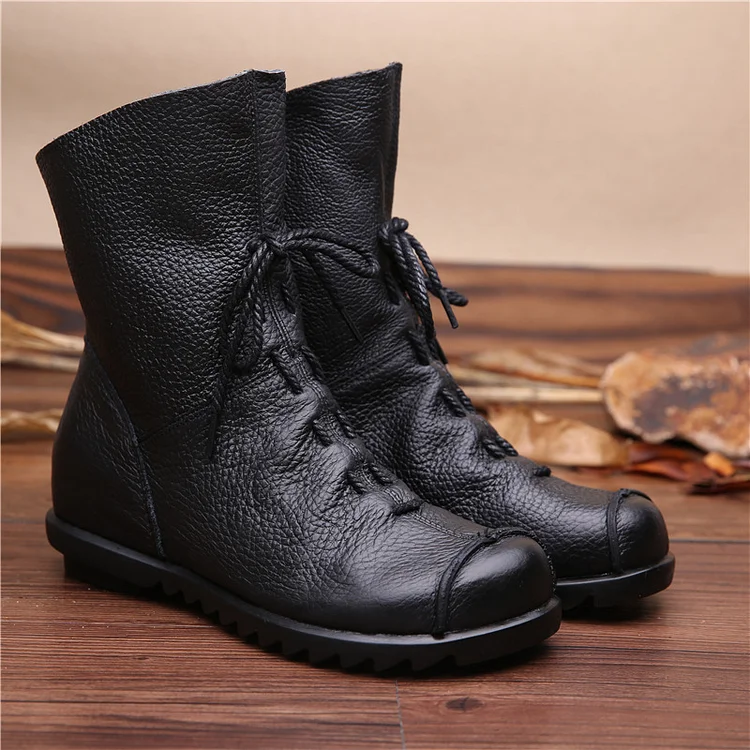 Women's Vintage Round Toe Flat Ankle Boots Radinnoo.com