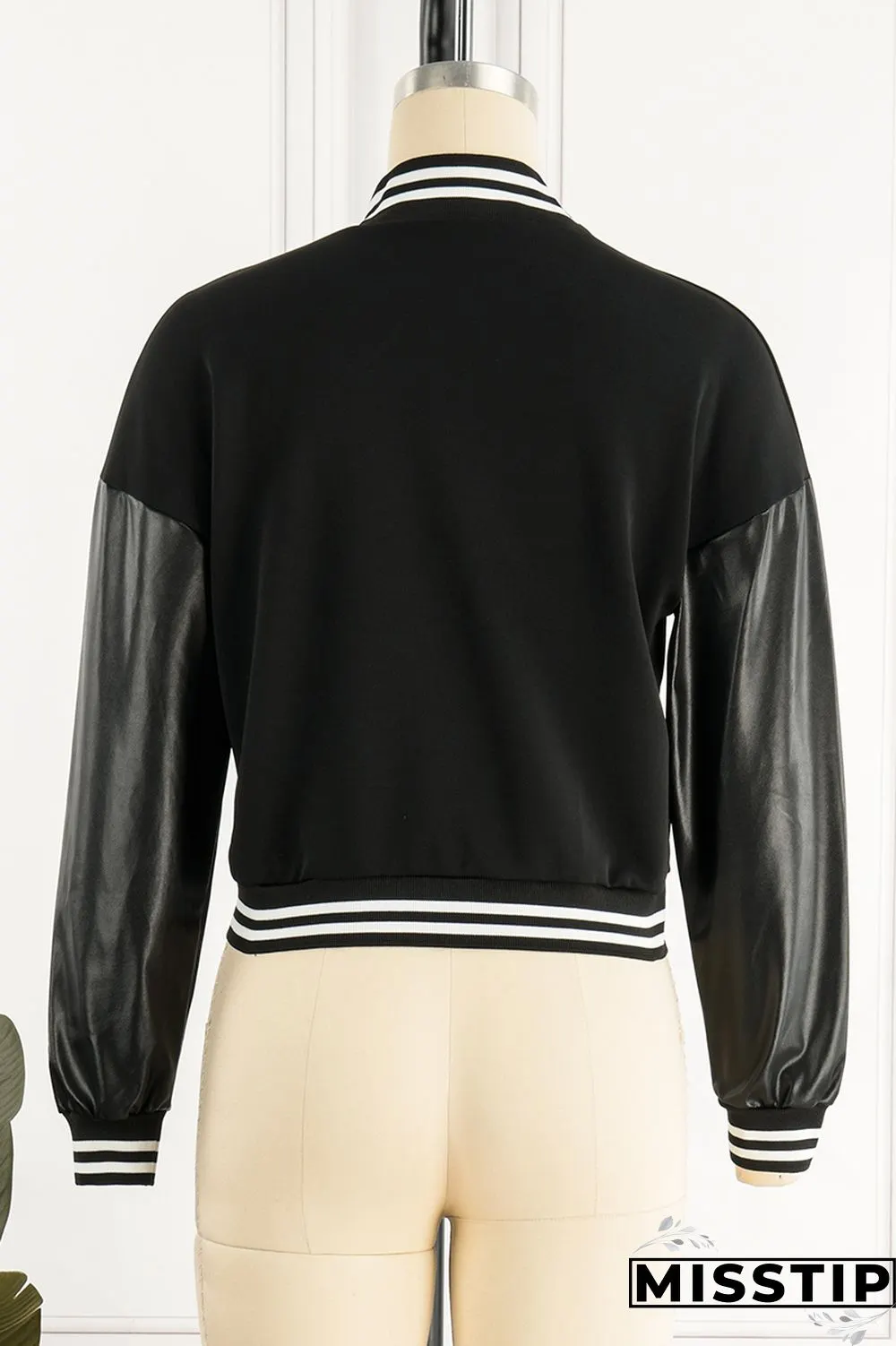 Black Fashion Casual Patchwork Embroidered Letter Outerwear