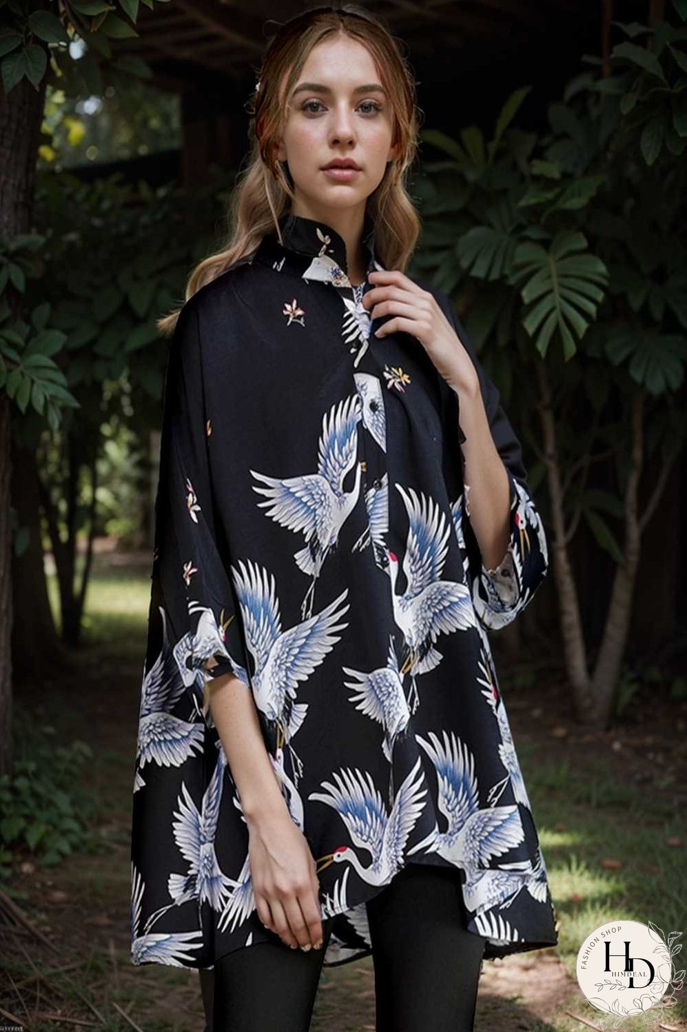 size curve blouses crane print loose oversized blouse
