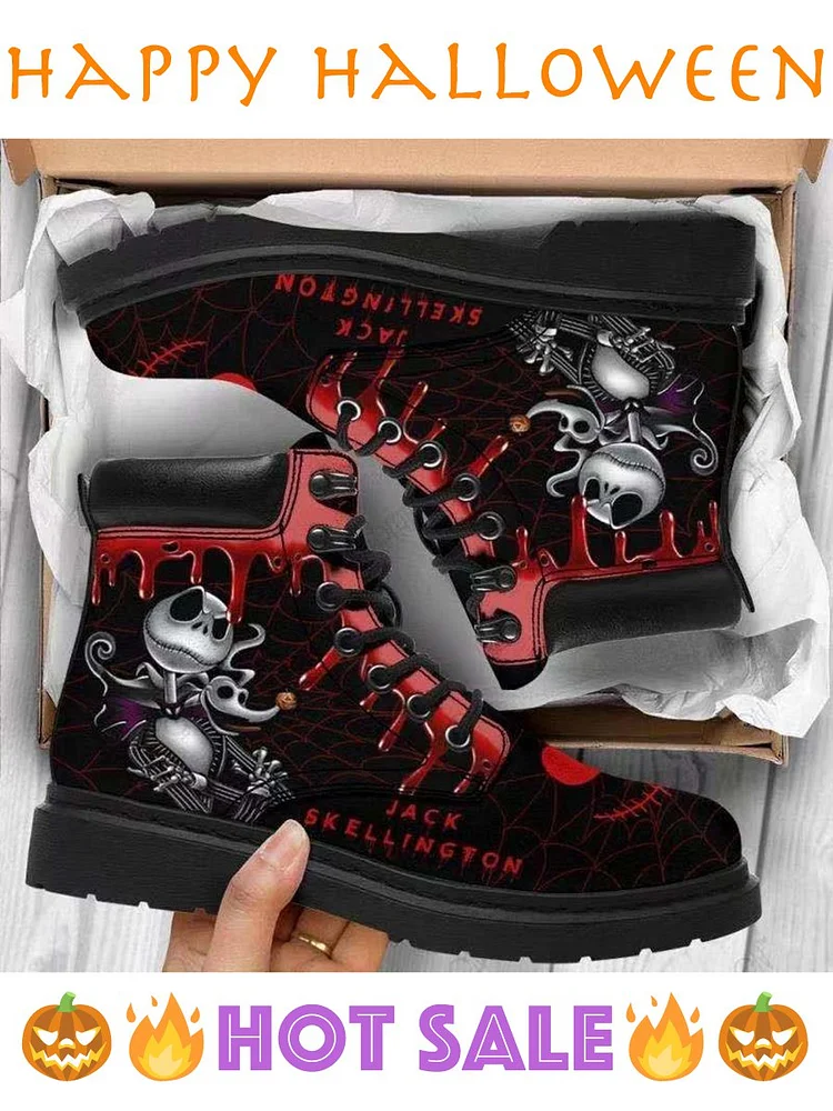 Halloween Black Red Spider Web Scarecrow Skull Graphic Booties