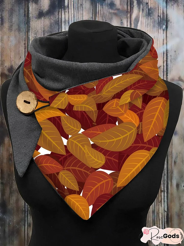 Maple Leaf Pattern Print Triangle Scarf Autumn and Winter Clothes Matching