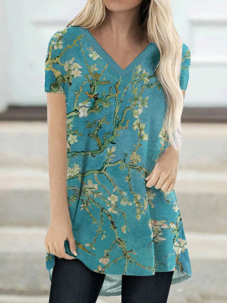 Almond Blossom V Neck A Line T Shirt
