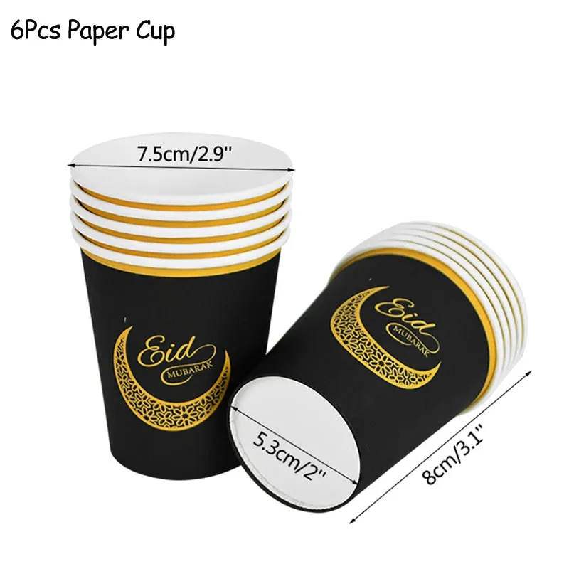 Ramadan Kareem Decoration Eid Mubarak Banner Balloons Disposable Tableware Set Ramadan Mubarak Muslim Islamic Party Decorations