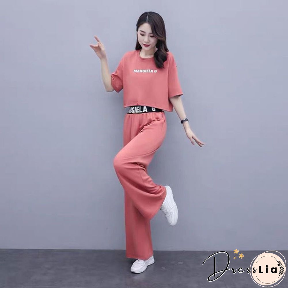 Leisure Sweat Suits Women Matching Summer New Fat Sister Loose Foreign Style Top Wide Leg Pants Two Piece Set Plus Size Clothing