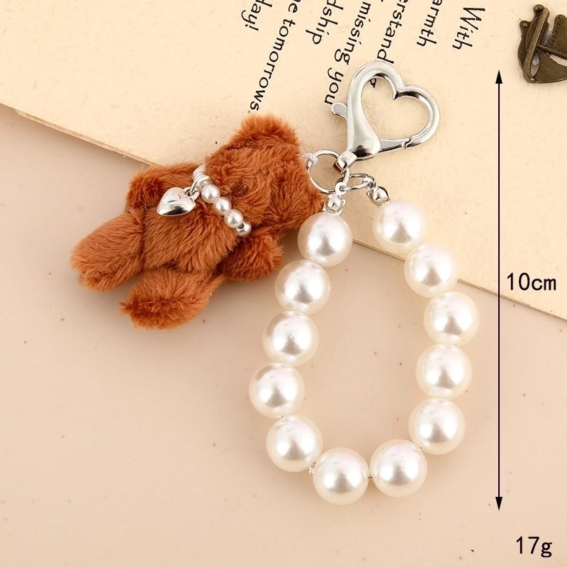 Cartoon Style Cute Bear Heart Shape Beaded Plush Bag Pendant Keychain