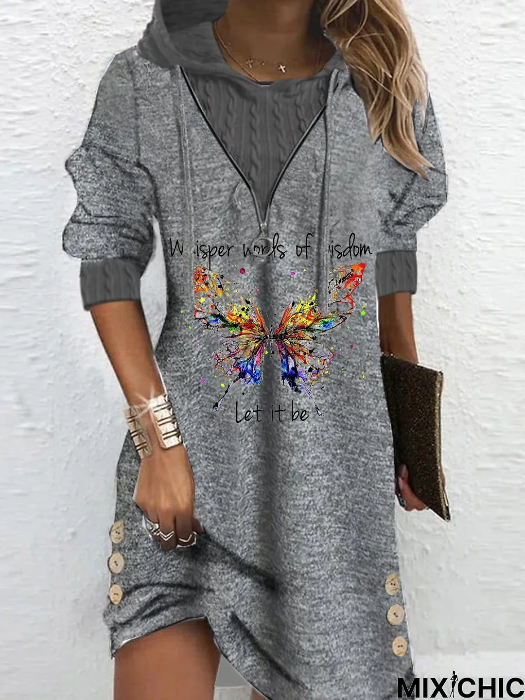 Casual Butterfly Regular Fit Hoodie Dress