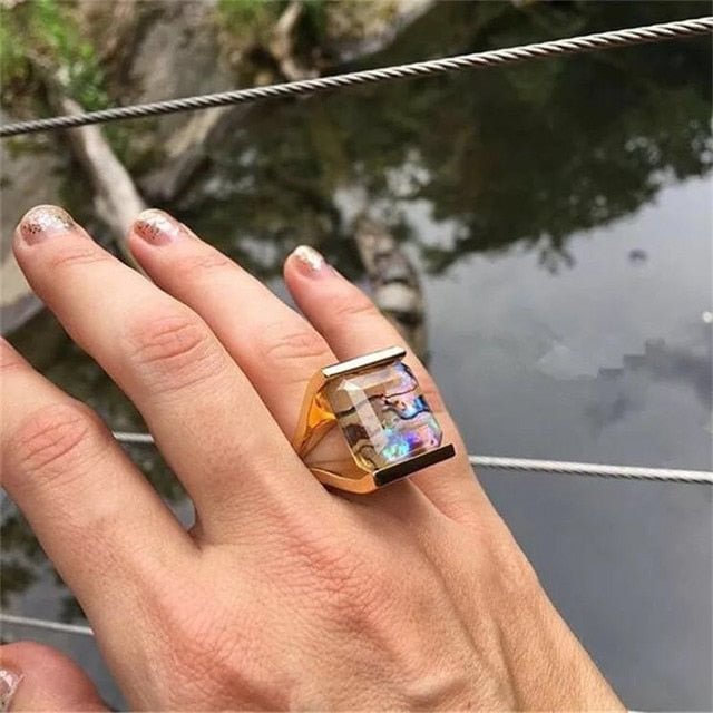 YOY-Geometric Square Color Shell Ring