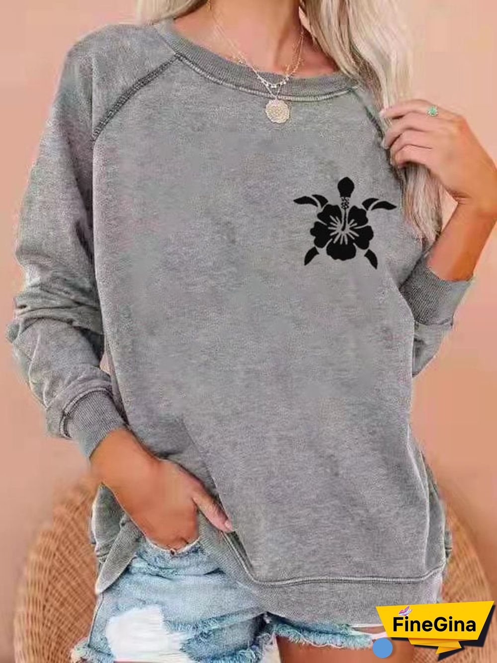 Women's Hawaiian Turtle Print Casual Sweatshirt