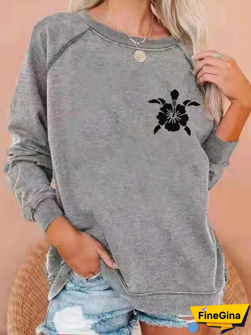 Women's Hawaiian Turtle Print Casual Sweatshirt