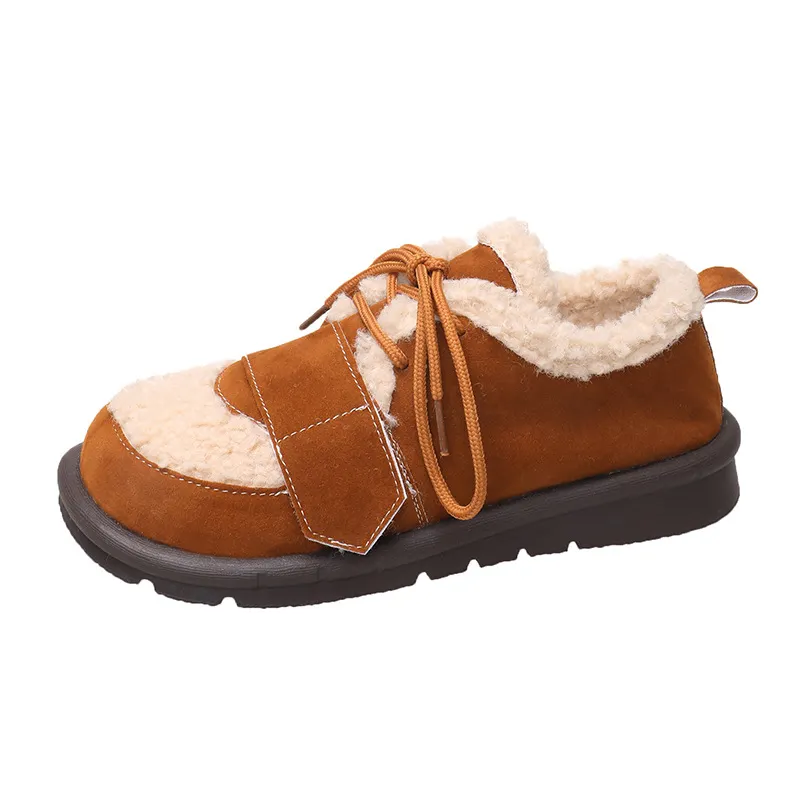 Churchf Churchf Size Thick Cotton Shoes Women 2023 Winter New Flat Women's Shoes Plus Velvet Warm Snow Cotton Brown Wool Shoes Women