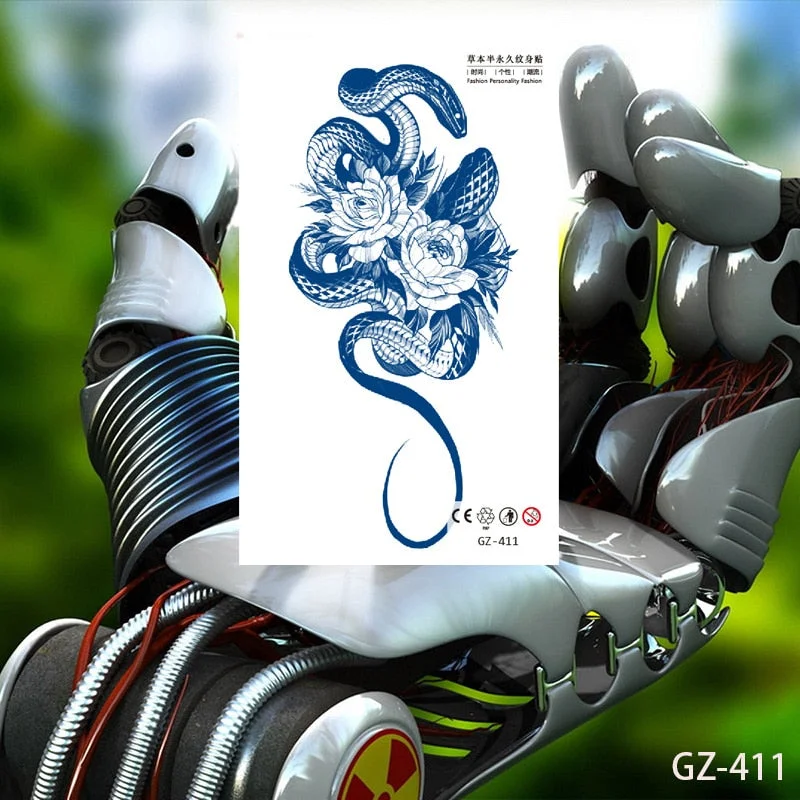 Temporary Waterproof Tattoo Stickers Seductive Snake Flower Ink Lasting Sexy Girls Arm Chest Waist Buttocks Realistic Fake Tatoo