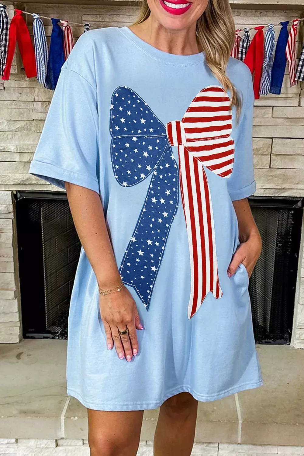 Patriotic Bow Graphic T-Shirt Dress mysite idetrend