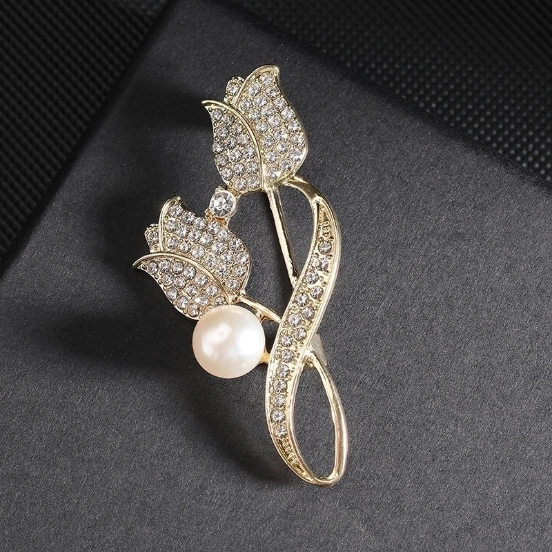 Fashion Pin Flower Alloy Plating Inlay Artificial Gemstones Pearl Women’S Brooches