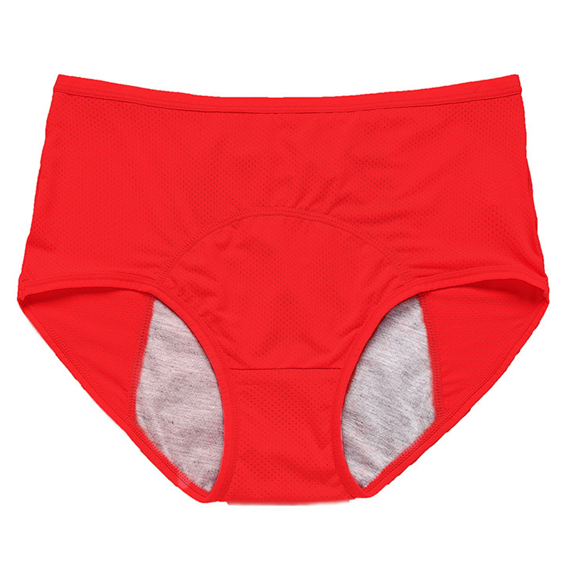 Red Plus Size New Naterial Set High Waist Leak Proof Panties/L8XL