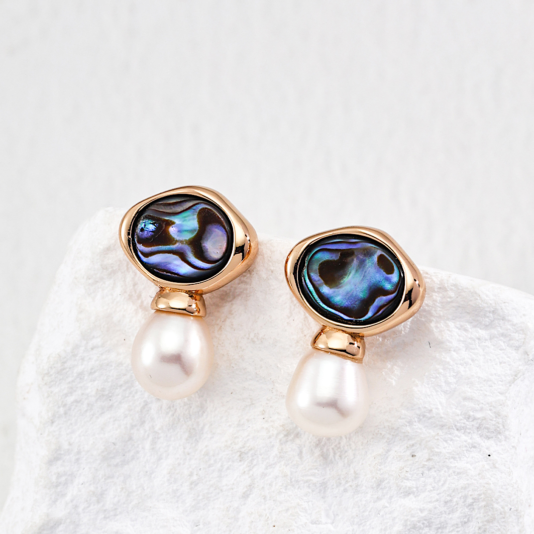Abalone Shell Pearl Gold Plated Drop Earrings