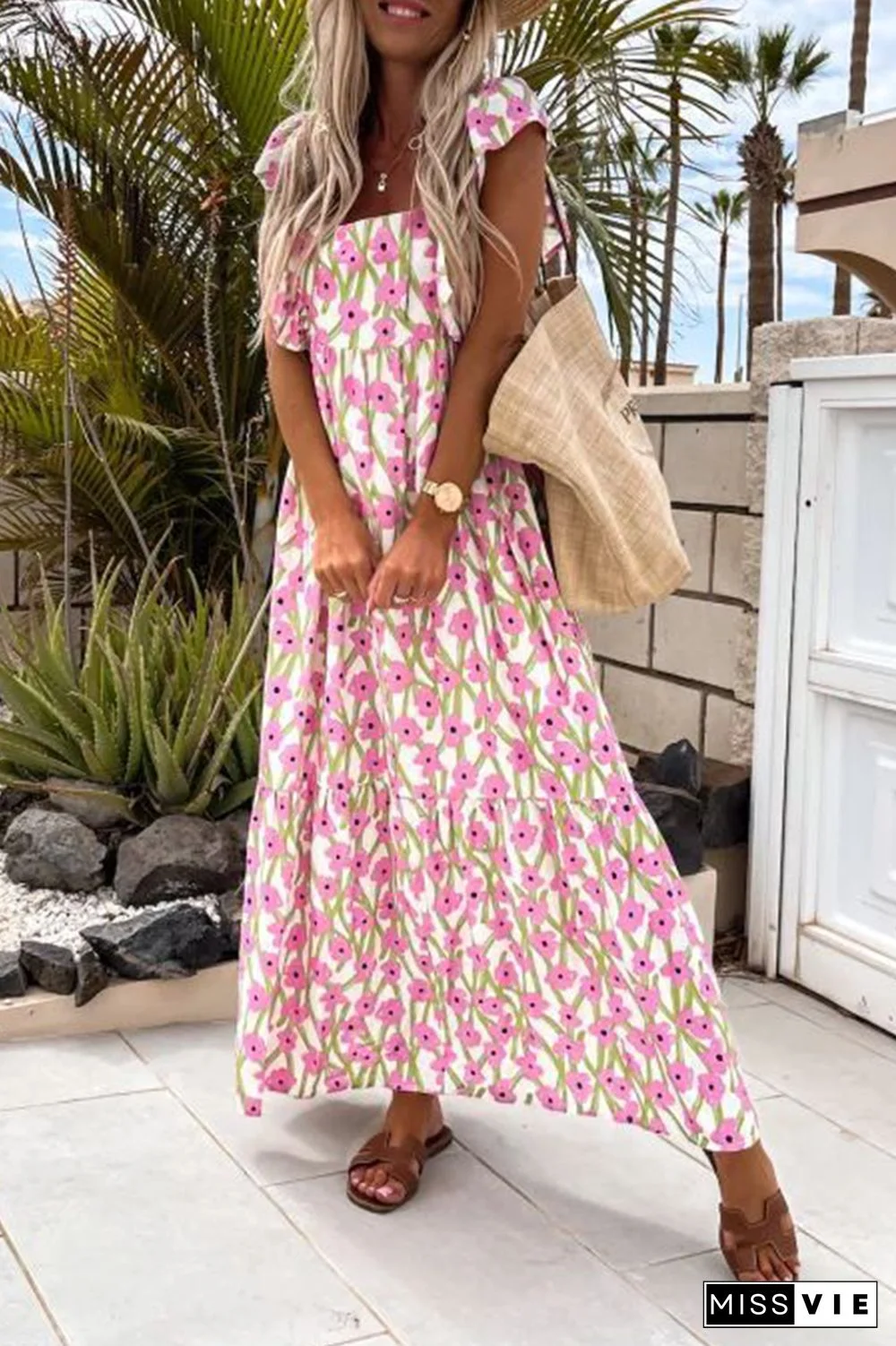 Print Square Neck Maxi Dress