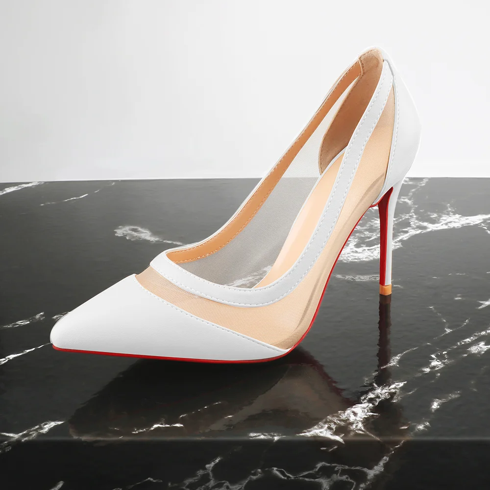 100mm/120mm Women's Breathable Mesh Pointed Toe Matte High Heel Sandals  Red Bottoms Pumps